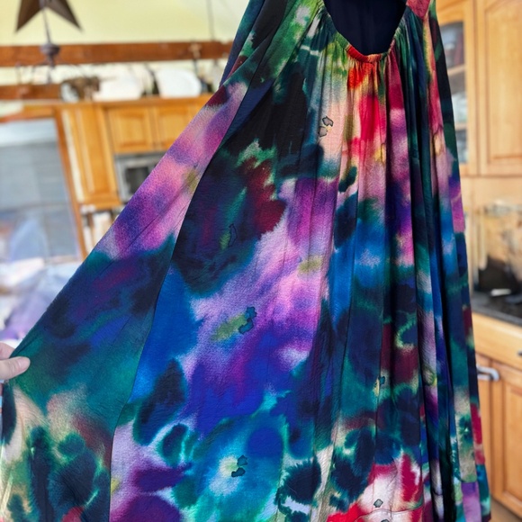 NWT Anthropologie Watercolor Printed, Size Large, A-Line Maxi Dress Back Cut-Out - Picture 8 of 16